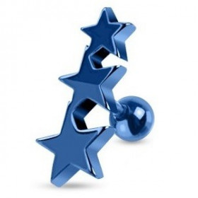 Piercing oreille Triple étoiles en acier chirurgical de couleur bleu pour le piercing tragus, piercing hélix et cartillage