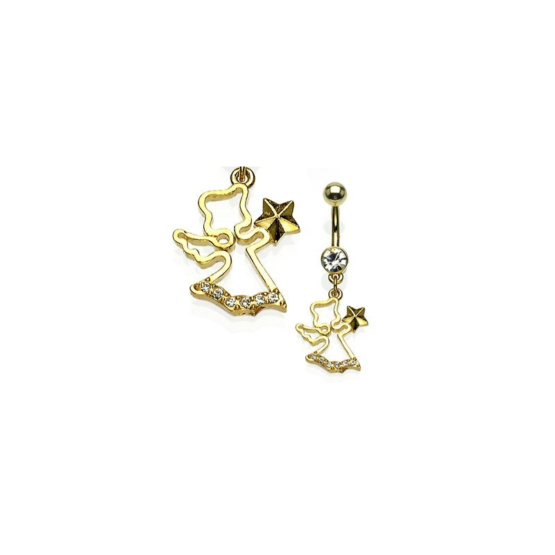 Piercing nombril pendentif Plaqué or motif Ange des neige avec étoile