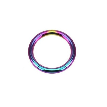 piercing anneau  segment 1.2 mm de diamètre en titane couleur fioul essence arc en ciel