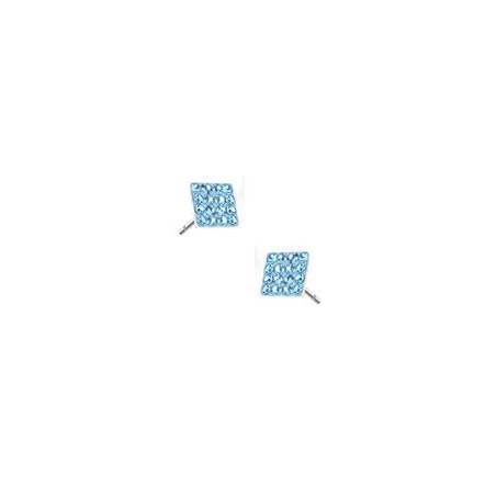 Paires de boucle d'oreille femme carré en acier chirurgical strass de couleur bleu turquoise