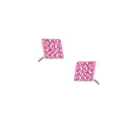 Paires de boucle d'oreille femme carré en acier chirurgical strass de couleur rose