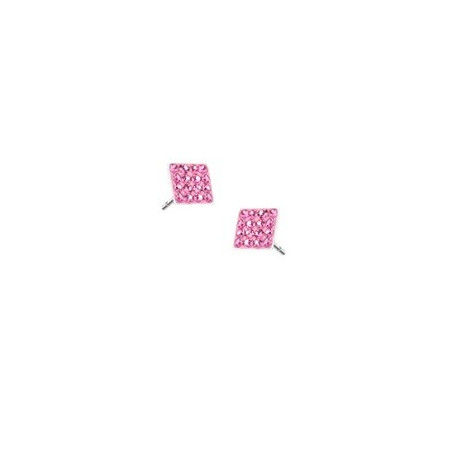 Paires de boucle d'oreille femme carré en acier chirurgical strass de couleur rose