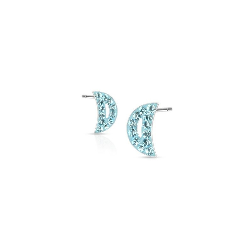 paires de Boucles d'oreille femme motif croissant de lune cristal bleu turquoise en acier chirurgical