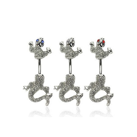 Piercing pour le nombril motif Salamandre double avec oeil cristal