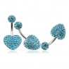 Piercing nombril barre en titane motif coeur en cristal de swarovski couleur bleu turquoise