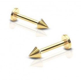 Piercing labret en titane anodisé doré de qualité motif pointe spike de 3 mm couleur or pas cher