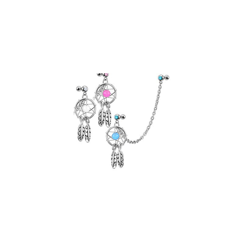 Double Piercing Oreille pour piercing tragus et piercing hélix cartilage oreille motif chaine attrape rêve