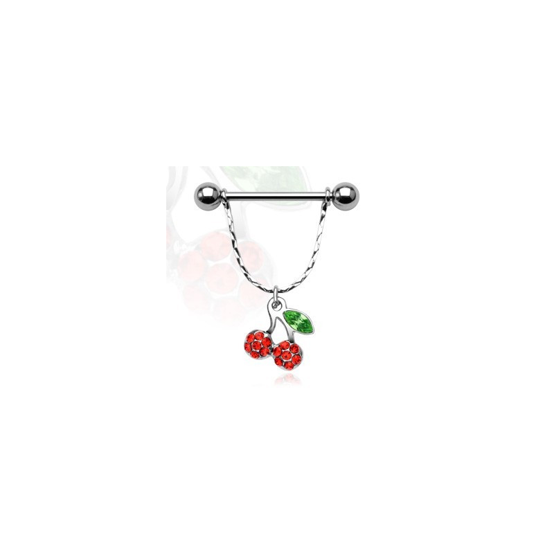 Piercing téton pendant motif cerise en acier chirurgical