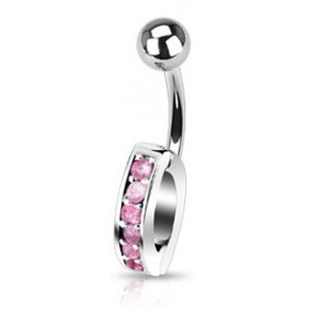 Piercing Nombril interchangeable en acier chirurgical avec cristal de couleur rose