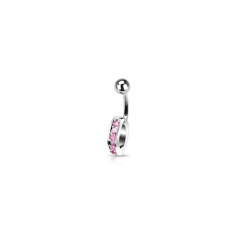 Piercing Nombril interchangeable en acier chirurgical avec cristal de couleur rose