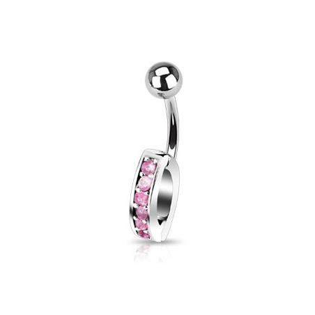 Piercing Nombril interchangeable en acier chirurgical avec cristal de couleur rose