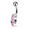 Piercing Nombril interchangeable en acier chirurgical avec cristal de couleur rose