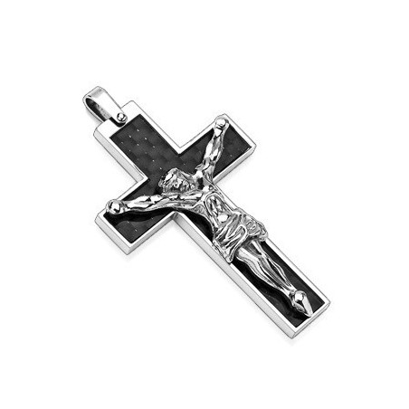 Pendentif Croix en acier avec fibre de carbonne