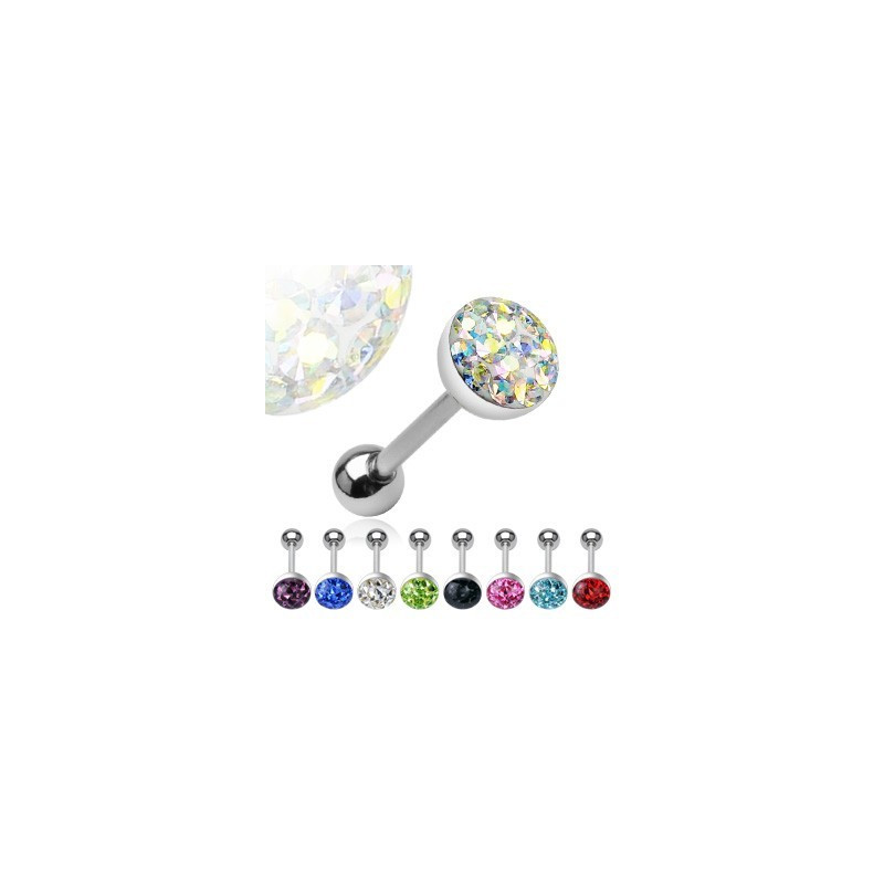 Piercing langue en acier chirurgical motif Cristal autrichien en acier chirurgical