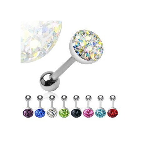 Piercing langue en acier chirurgical motif Cristal autrichien en acier chirurgical