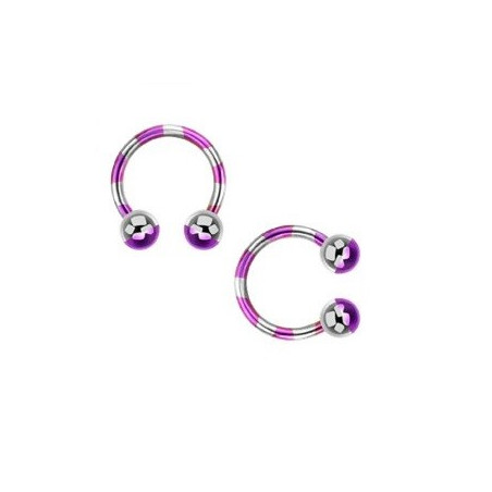 Piercing fer a cheval pour labret arcade piercing oreille et septum en plaqué titane 1.2 mm couleur violet et acier pas cher