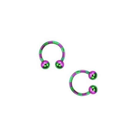 Piercing fer a cheval pour labret arcade piercing oreille et septum en plaqué titane 1.2 mm couleur violet et vert pas cher