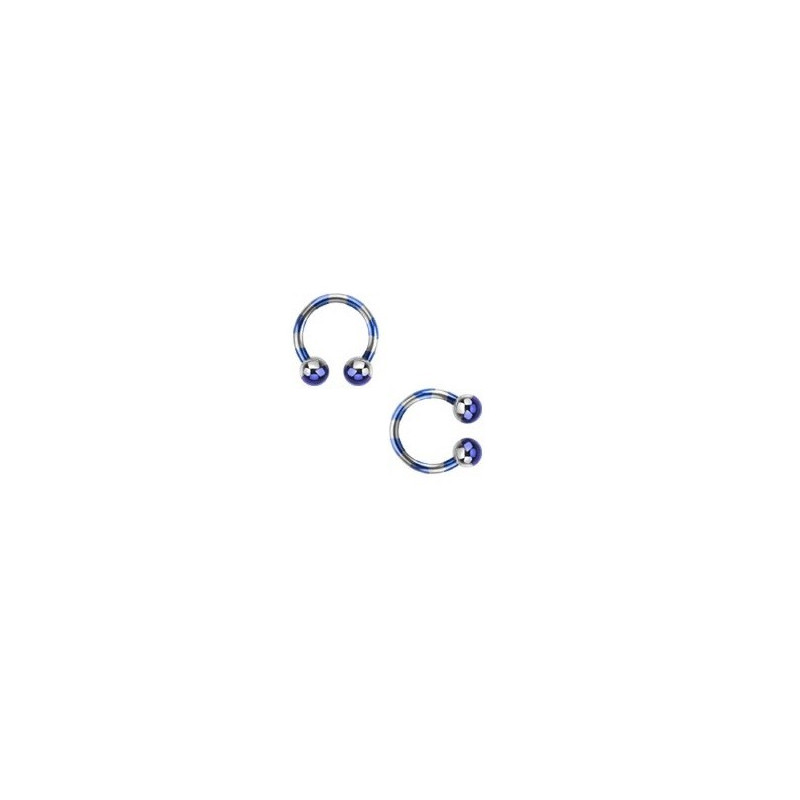 Piercing fer a cheval pour labret arcade piercing oreille et septum en plaqué titane 1.2 mm couleur bleu et acier pas cher