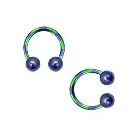 Piercing fer a cheval pour labret arcade piercing oreille et septum en plaqué titane 1.2 mm couleur bleu et vert pas cher