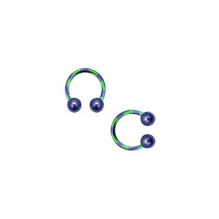 Piercing fer a cheval pour labret arcade piercing oreille et septum en plaqué titane 1.2 mm couleur bleu et vert pas cher