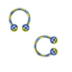 Piercing fer a cheval pour labret arcade piercing oreille et septum en plaqué titane 1.2 mm couleur bleu et jaune pas cher