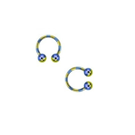 Piercing fer a cheval pour labret arcade piercing oreille et septum en plaqué titane 1.2 mm couleur bleu et jaune pas cher