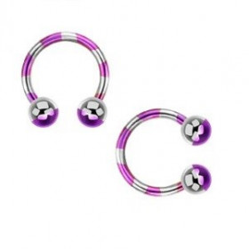 Piercing fer a cheval diamètre 1.6 mm en acier chirurgical plaqué titane de couleur violet et acier pour nombril, piercing téton