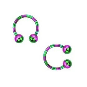 Piercing fer a cheval diamètre 1.6 mm en acier chirurgical plaqué titane de couleur violet et vert pour nombril, piercing téton