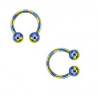 Piercing fer a cheval diamètre 1.6 mm en acier chirurgical plaqué titane de couleur bleu et jaune pour nombril, piercing téton