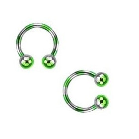 Piercing fer a cheval diamètre 1.6 mm en acier chirurgical plaqué titane de couleur vert et acier pour nombril, piercing téton