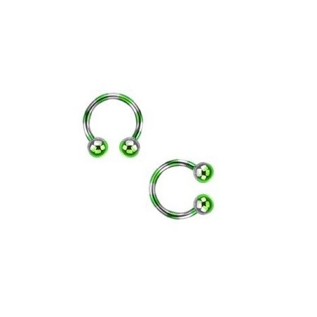 Piercing fer a cheval diamètre 1.6 mm en acier chirurgical plaqué titane de couleur vert et acier pour nombril, piercing téton