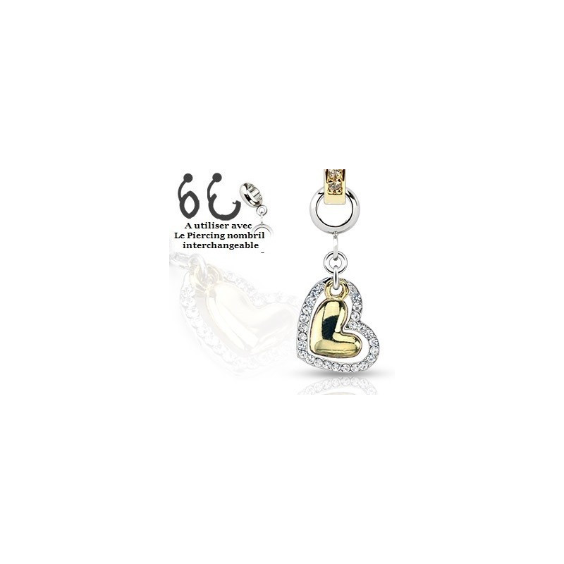 Piercing nombril interchangeable coeur acier et plaqué or