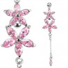 Piercing Nombril inversé motif Fleur cristal oxyde de zirconium de couleur rose en acier chirurgical