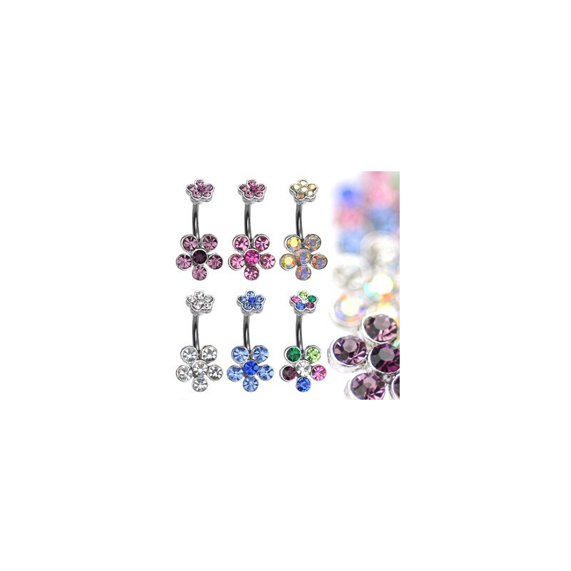 Piercing Nombril Fleur oxyde de zirconium couleur pas cher