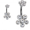 piercing banane de nombril en acier chirurgical motif fleur cristal de couleur blanc