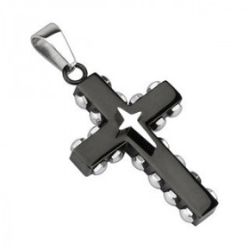 Pendentif pour homme en acier inoxydable de couleur noir motif croix rock