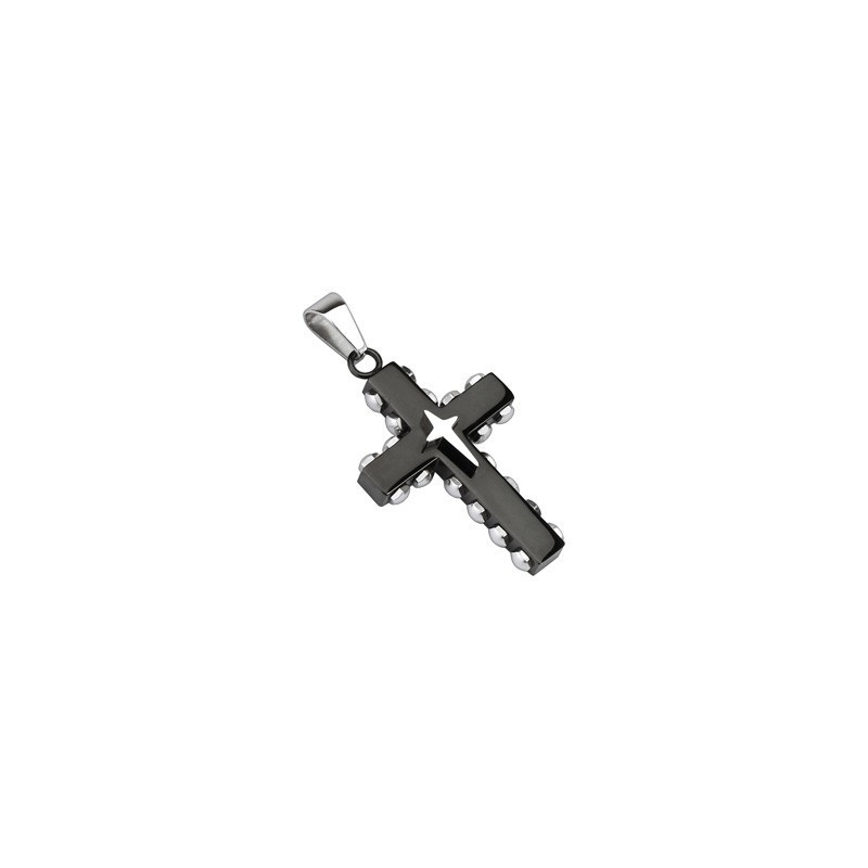 Pendentif pour homme en acier inoxydable de couleur noir motif croix rock