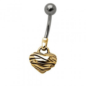 Piercing nombril pendentif coeur zebré plaqué or  barre en acier chirurgical