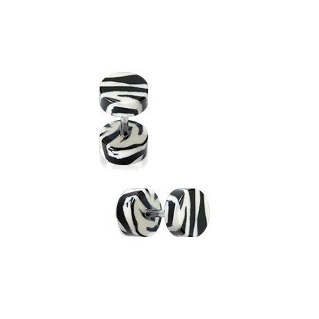 piercing pour oreille Faux écarteur motif zébré noir blanc en acrylique barre en acier chirurgical pas cher