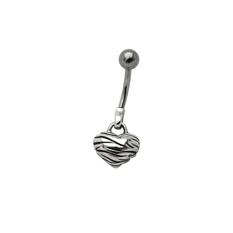 Piercing nombril pendentif coeur zebré pendant en Acier chirurgical