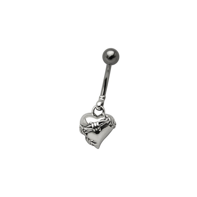 Piercing nombril barre en acier chirurgical pendentif coeur Babelé tout acier chirurgical sans strass