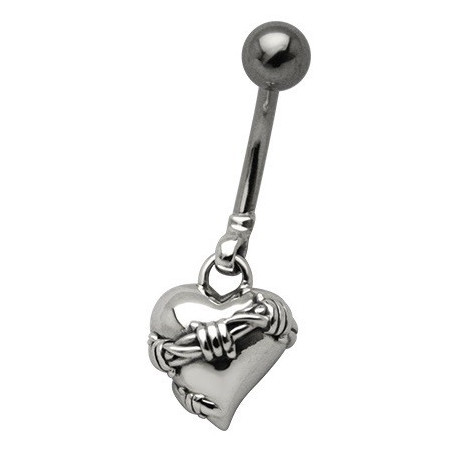 Piercing nombril barre en acier chirurgical pendentif coeur Babelé tout acier chirurgical sans strass