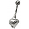 Piercing nombril barre en acier chirurgical pendentif coeur Babelé tout acier chirurgical sans strass