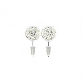 Boucle d'oreille boule cristal blanc barre en acier chirurgical fermoire plastique