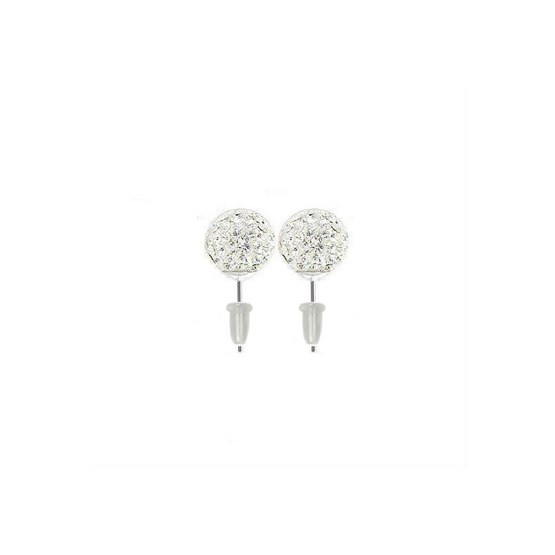 Boucle d'oreille boule cristal blanc barre en acier chirurgical fermoire plastique