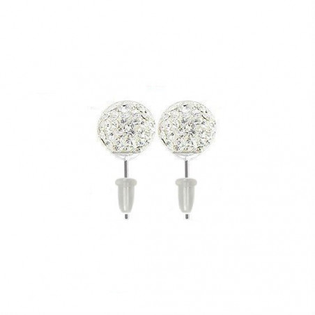 Boucle d'oreille boule cristal blanc barre en acier chirurgical fermoire plastique