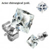 Boucle d'Oreille Cristal Carré Blanc en acier chirurgical