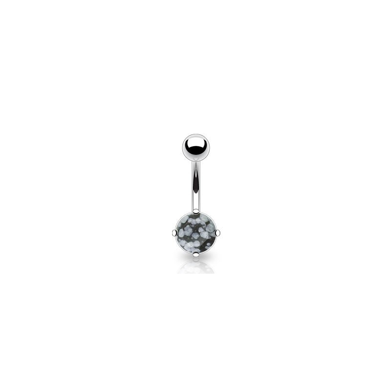 Piercing nombril acier chirurgical pierre naturel semi-précieuse obsidienne de couleur noir et grise Piercing nombril acier chirurgical pierre naturel semi-précieuse obsidienne de couleur noir et grise
