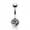 Piercing nombril acier chirurgical pierre naturel semi-précieuse obsidienne de couleur noir et grise