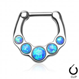 Piercing Septum en acier chirurgical clip Opale bleu pierre naturel semi précieuse